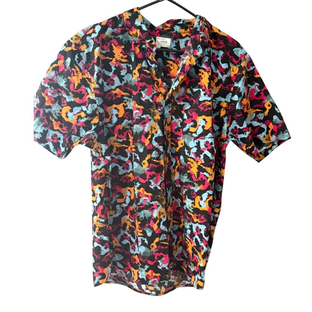 LRG Mens Abstract Camo Button Down Shirt Short Sleeve Multi Color Cotton Skater